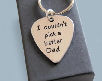 Personalized Dad Keychain, Engraved Guitar Pick Keychain, Father's Day Gift