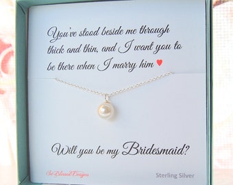 Pearl Bridesmaid Necklace, Bridesmaid Proposal, Asking Bridesmaids, Bridesmaid thank you gift, Freshwater pearl necklace for Bridesmaids