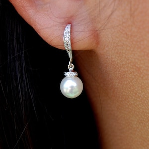 Pearl Bridal Earrings, Bridal Earrings, Pearl drop earrings, cubic zirconia and pearl earrings, Bridesmaid Earrings