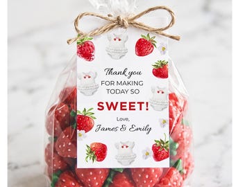 Strawberry Summer Baby Favor Tag, Strawberry Shower thank you gift tag, Sweet Gender Reveal Tags