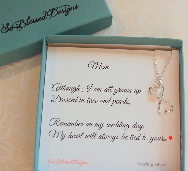 Mother of the Bride Gift, Mother of the Groom gift, To Mom from Bride, Silver infinity heart necklace, Mothers POEM, Mom wedding gift image 3