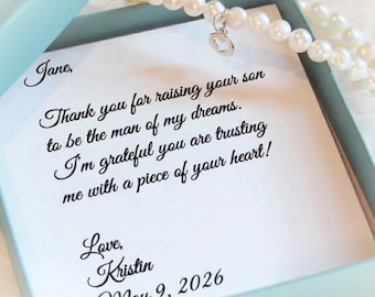 Mother-in-Law Gift, Pearl Bracelet, Personalized Thank You Card, Future Daughter-in-Law, Mother of the Groom
