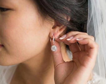 Cubic Zirconia Drop Earrings, Silver Dangle, Bridal Earrings, Wedding Jewelry