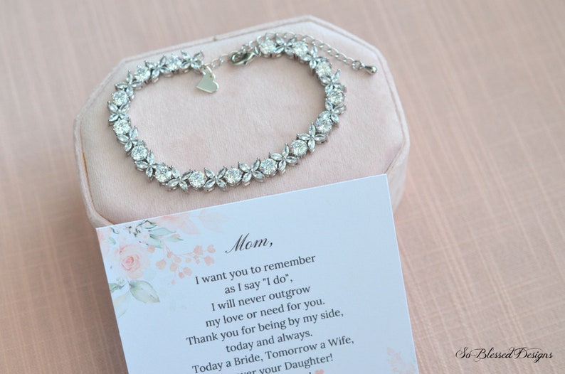 Gift for Mother of the Bride, To my Mother on my wedding day, Gift from Bride to Mother, Gift from Groom to Mother, CZ Diamond Bracelet image 4