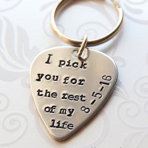 Bride to Groom gift, I pick you for rest of my life, Guitar pick key chain, Wedding day gift to Groom