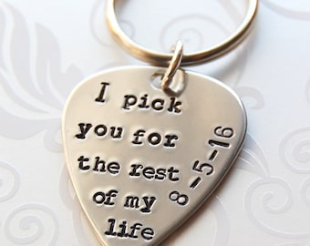 Bride to Groom gift, I pick you for rest of my life, Guitar pick key chain, Wedding day gift to Groom