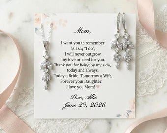 Mother of the Bride/Groom Jewelry Set • CZ Leaf Necklace & Earrings • Wedding Day Gift from Bride • Personalized