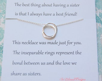 Sisters eternity necklace, Sister necklace, Gifts for her, maid of honor, birthday, meaningful jewelry, POEM included, eternity circles