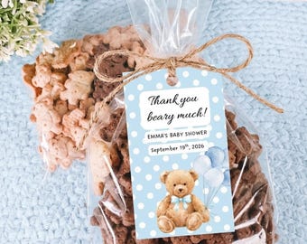 Teddy Bear Printed Baby Shower Favor Tags, Bear Baby Shower Tags, Boy or Girl Favors