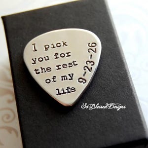 Grooms gift from Bride, Gift for Fiance, Hand stamped guitar pick, Bride to groom gift, Personalized Musician Gift, I pick you