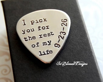 Grooms gift from Bride, Gift for Fiance, Hand stamped guitar pick, Bride to groom gift, Personalized Musician Gift, I pick you