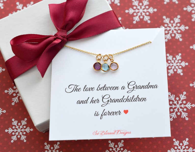 Gift for Grandma Grandmother Birthstone Charm Necklace Gifts Etsy