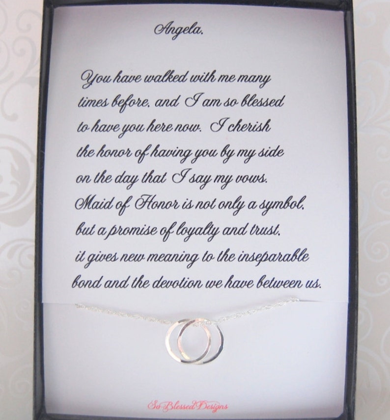 Thank you gift to best friend inseparable rings Maid of Honor Gift Maid of Honor necklace Maid of Honor POEM
