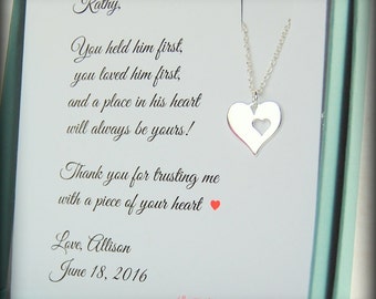 Mother of the Groom Gift, Mother of the Bride, Sterling silver heart, wedding jewelry, Thank you to mother of the groom
