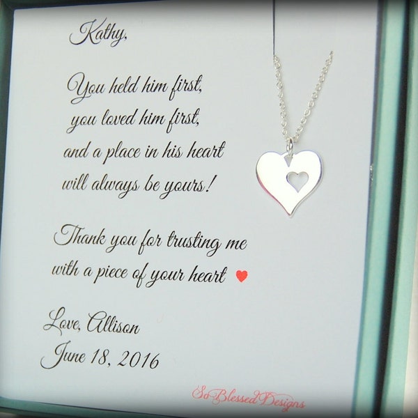 Mother of the Groom Gift, Mother of the Bride, Sterling silver heart, wedding jewelry, Thank you to mother of the groom