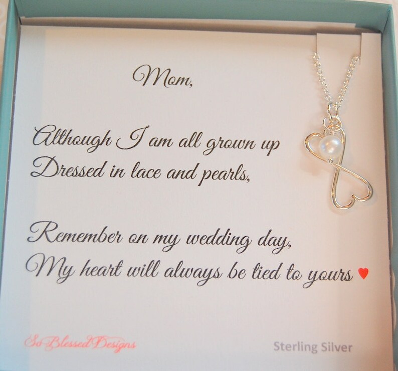 Mother of the Bride Gift, Mother of the Groom gift, To Mom from Bride, Silver infinity heart necklace, Mothers POEM, Mom wedding gift image 5
