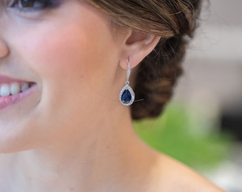 Bridal Earrings, Navy Blue, Navy Earrings, Navy Crystal Earrings, Sapphire Blue Wedding Jewelry, Navy Teardrop Earrings