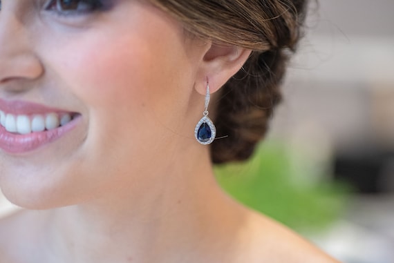 Sapphire Blue Earrings, Dark Blue Earrings, Bridesmaid Gifts, Navy Crystal Earrings, Sapphire Blue Wedding Jewelry, Navy Teardrop Earrings