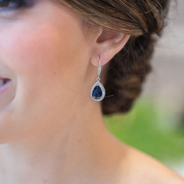 Bridal Earrings, Navy Blue, Navy Earrings, Navy Crystal Earrings, Sapphire Blue Wedding Jewelry, Navy Teardrop Earrings