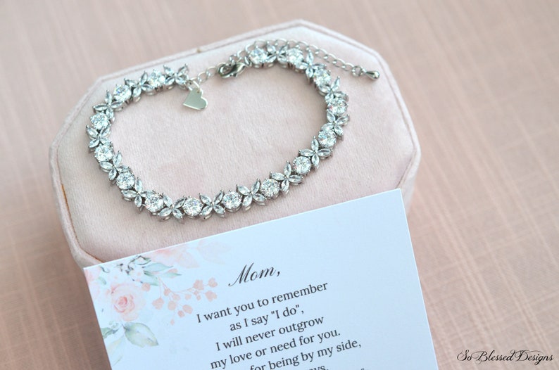 Gift for Mother of the Bride, To my Mother on my wedding day, Gift from Bride to Mother, Gift from Groom to Mother, CZ Diamond Bracelet image 9