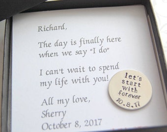 Grooms Gift, To Groom from Bride, Wedding day gift, Lets start with forever, custom wedding coin