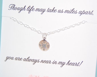 Best friend Going away gift, Good luck, compass necklace, moving away gift, gift for best friend, sterling silver compass charm