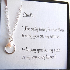 Sister Maid of Honor gifts, Infinity necklace, asking sister to be in wedding, Maid of Honor card & necklace image 1