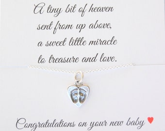 Baby shower gift, Necklace for new mom, Charm necklace, New baby, footprints necklace, Baby boy, Baby girl