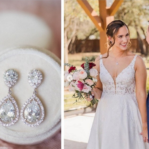 Teardrop Wedding Earrings Etsy
