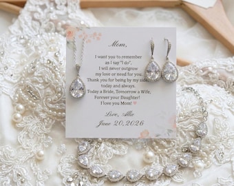 Sterling Silver Jewelry Set, Mother of Bride/Groom Necklace Earrings