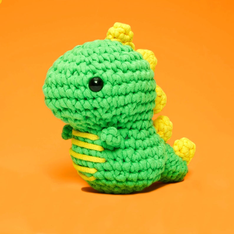 Beginner Crochet Dinosaur T-Rex by The Woobles Easy First Crochet Starter Kit Crochet Plushie Kit Amigurumi Kit DIY Craft Kit Gift image 1