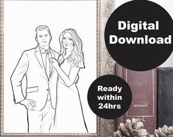 Printable Custom Line Drawing , Custom Couple Portrait, Custom Drawing From Photo, Custom Wedding Gift, Personalized Anniversary Gift