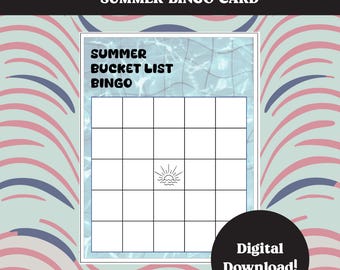 Summer 2025 Bucket List Worksheet | Summer Bingo Card | Self Care Goals | Personal Goals | Printable |