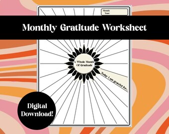 Monthly Gratitude Worksheet | Printable Gratitude Sheet | Mentality Health | Daily Mental Health | Gifted Appreciation | Mind Fulness |