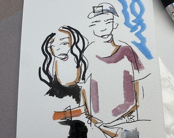 LOCAL pickup only | Custom Blind Contour Portrait | Abstract Line Drawing from Photo | Unique Gift for Couples, Families & Friends