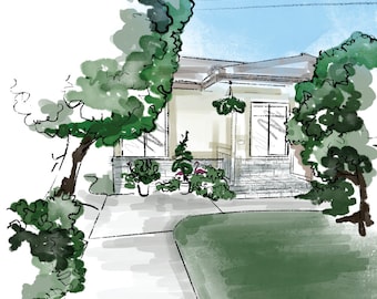 Hand Drawn Bespoke House Print | Our First Home House Drawing | Custom Drawn House Print | Custom House Portrait | Gift for New Home Owners