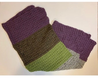 Multicolor Handmade Crochet Lap Blanket Green, Grey, Purple, Brown