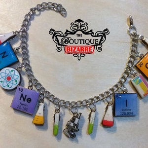 Chemistry Bracelet, great for Chemistry Teachers, Periodic Table of Elements, Erlenmeiyer Flask, Test Tubes, Microscope, Elements, atoms...