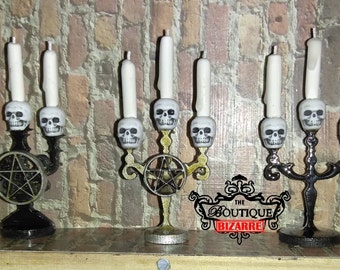 Dollhouse Miniature Skull Candelabra, Pentagram, Gothic Witchy Decor