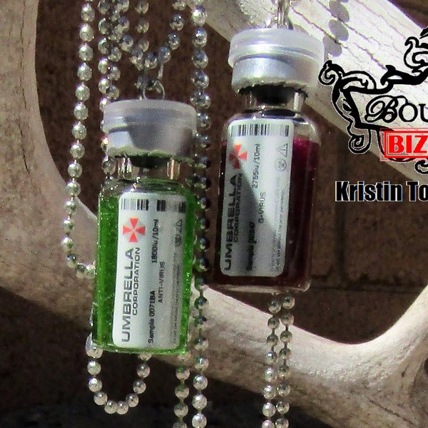 Resident Evil T Virus G Virus and Anti Virus Blue Green and Purple Cosplay Necklace pendant for gaming zombie video game characters 3d vial