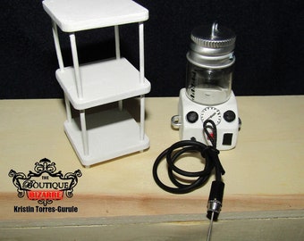 1:12 Scale Mortuary Funeral Home Miniatures Set of white medical table and embalming machine with trocar glass vial and rubber hose funeral