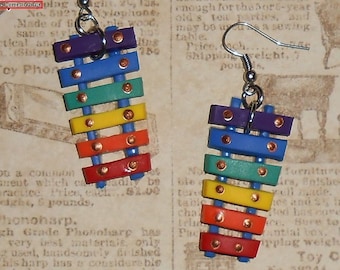 Rainbow Xylophone Earring Dangles, Miniature Musical Jewelry, Music lovers, kid&#39;s toys