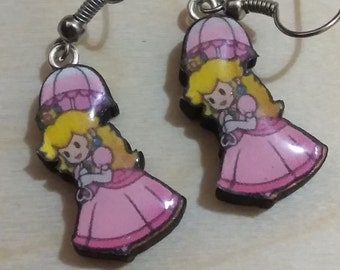 Princess Peach from Video Game Mario Earring Dangles- Great for Gamers cute gamer nerds jewelry, jewelry for geeks, game princess WOOD