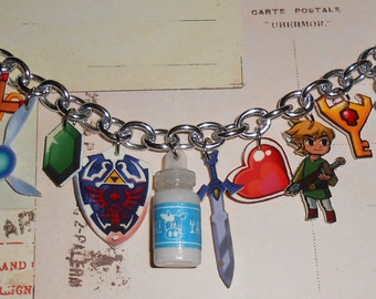Bracelet à breloques Legend of Zelda - Ocarina, lait de Lon Lon, rubis, bouclier