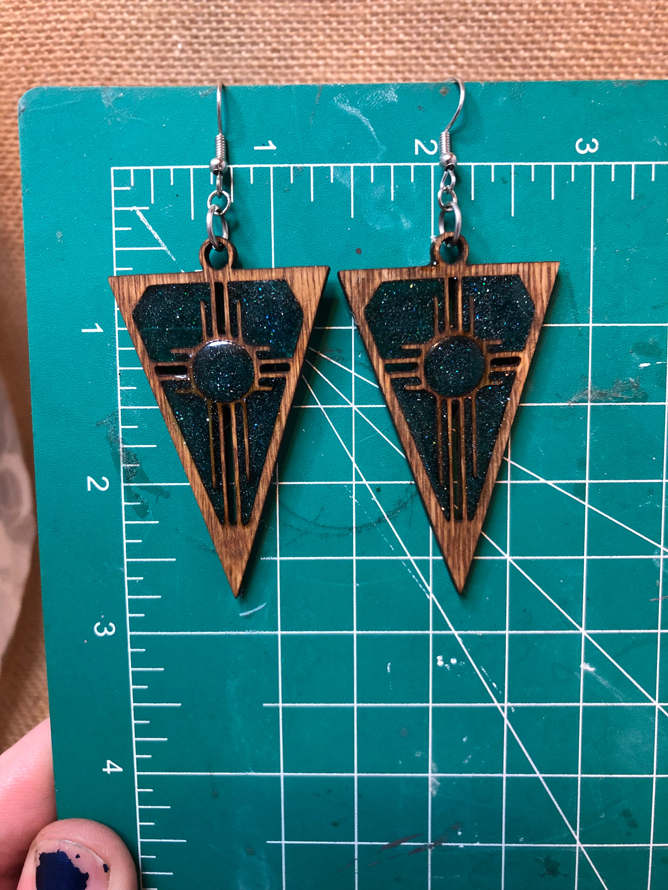 Stained Glass Resin Filled Zia Wood Cut Earrings New Mexico Etsy
