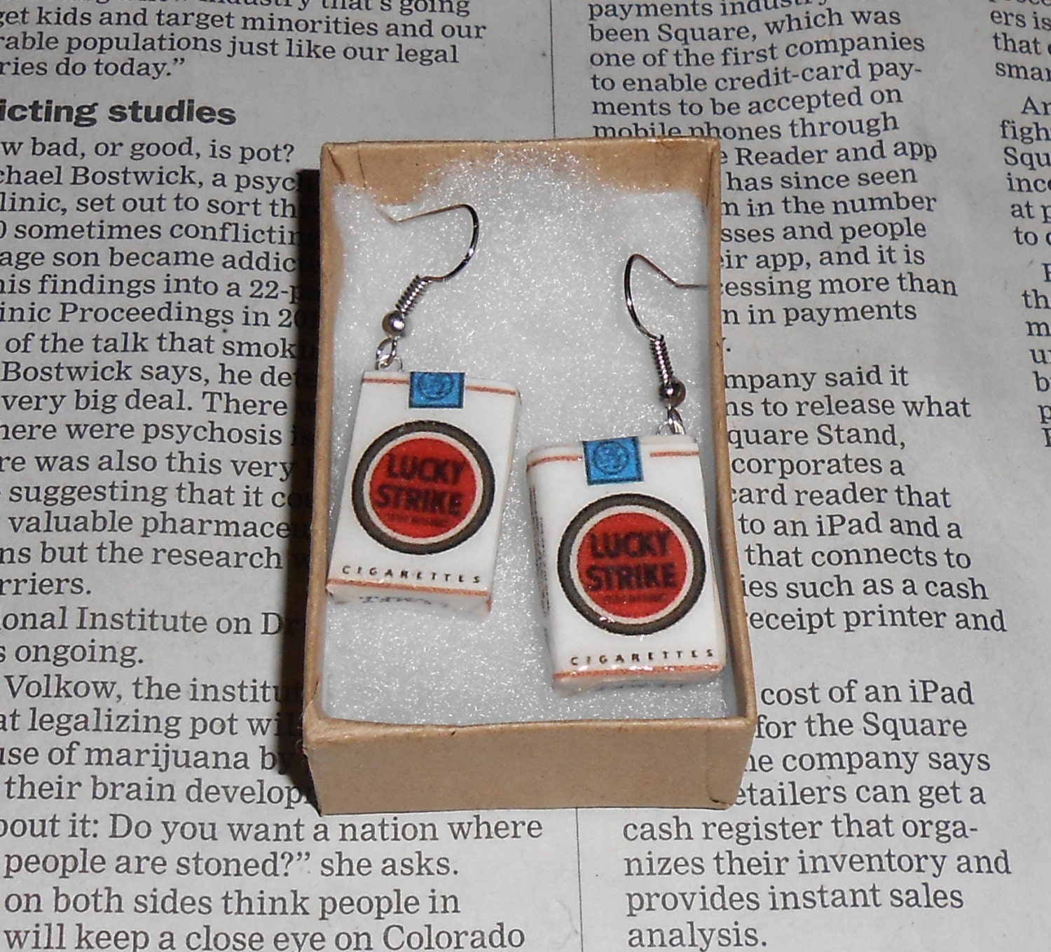 Miniature Lucky Strike Cigarette Pack Earring Dangle- Real 3d Lucky Strikes  Packaging Old Vintage Cigarette Pack Jewelry, Miniature Box