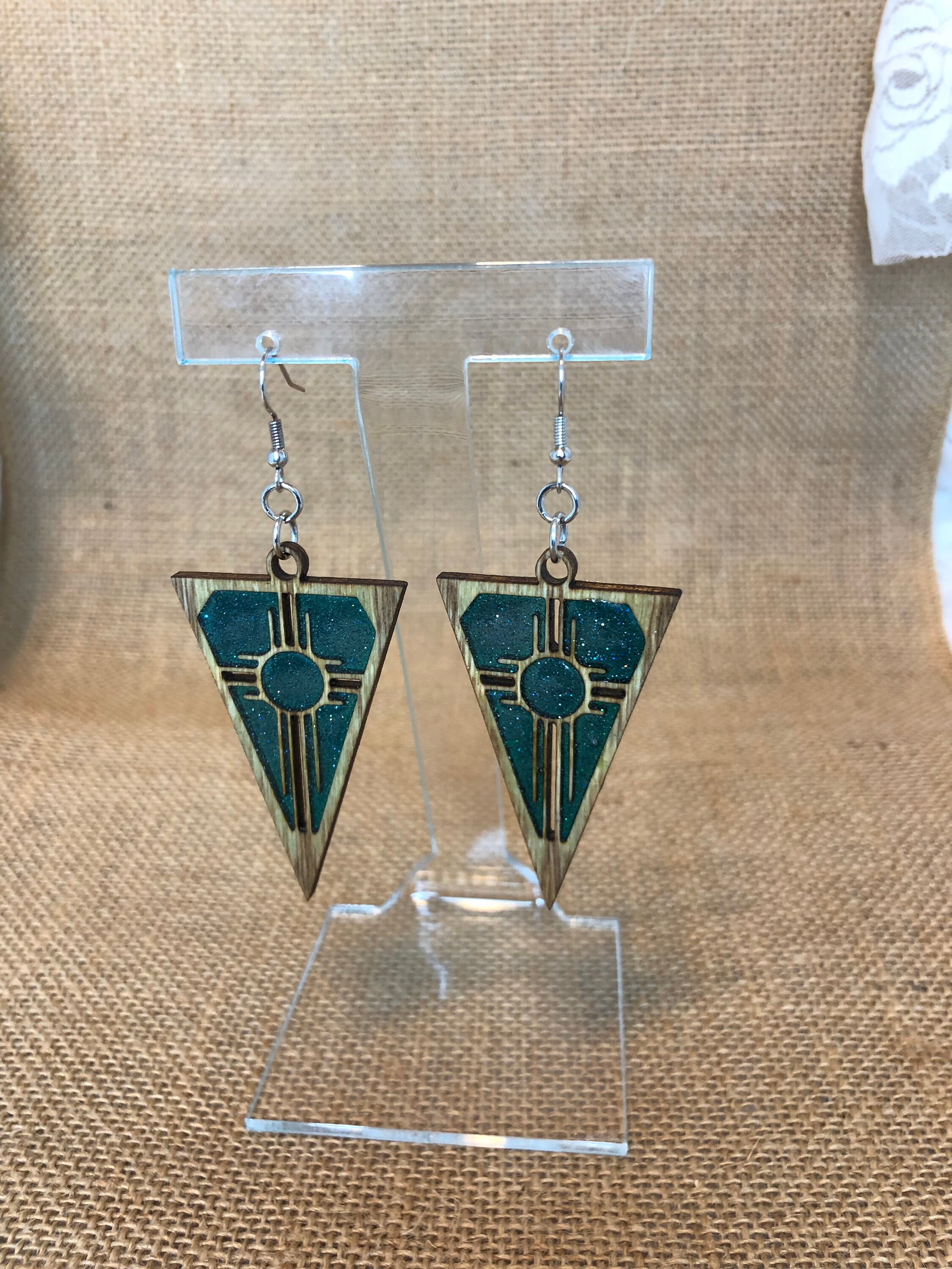 Stained Glass Resin Filled Zia Wood Cut Earrings New Mexico Etsy