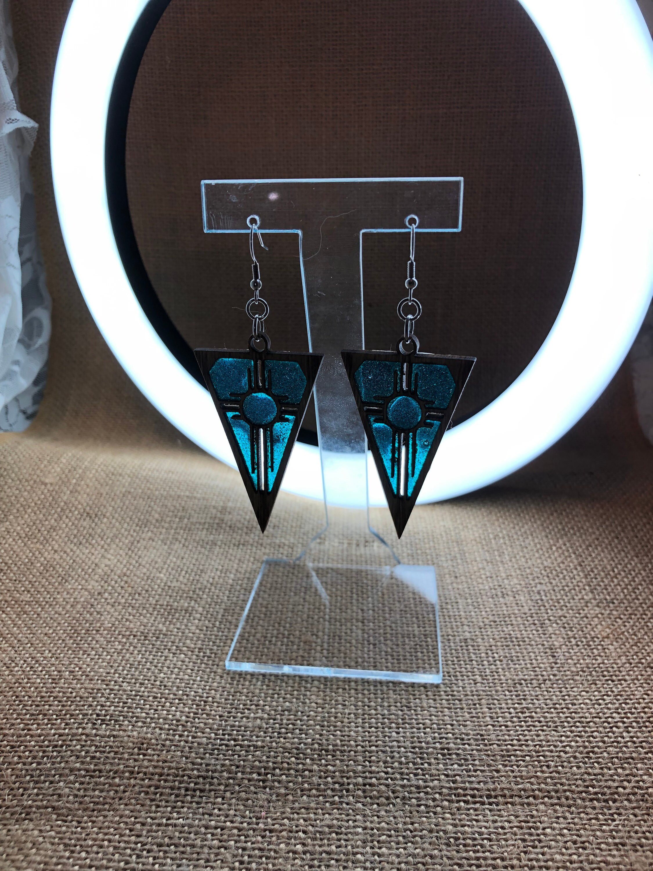 Stained Glass Resin Filled Zia Wood Cut Earrings New Mexico Etsy