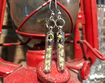Mugwort miniature vial moon and star earring dangles metaphysical protection jewelry herbs tiny glass bottle jewelry new age earring pair