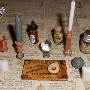 Halloween Witch Dollhouse Miniatures, Candles,potions and vials, Ouija Board, Blythe Doll, for your Dollhouse on Halloween! SOLD AS SET